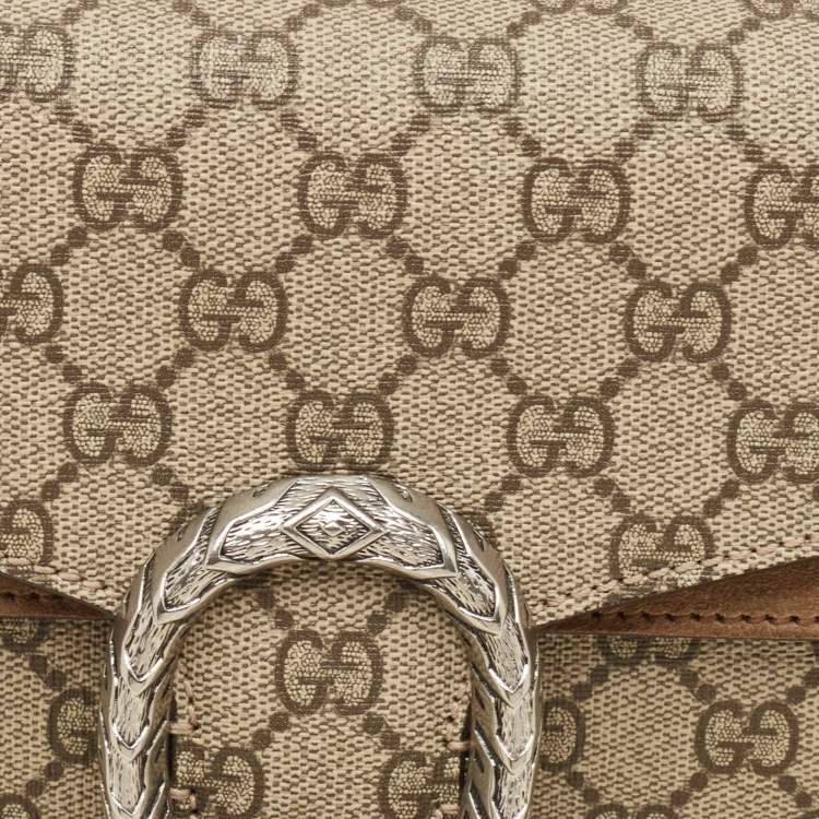Pre Owned Gucci Beige GG Supreme Canvas and Suede Small Dionysus Shoulder Bag