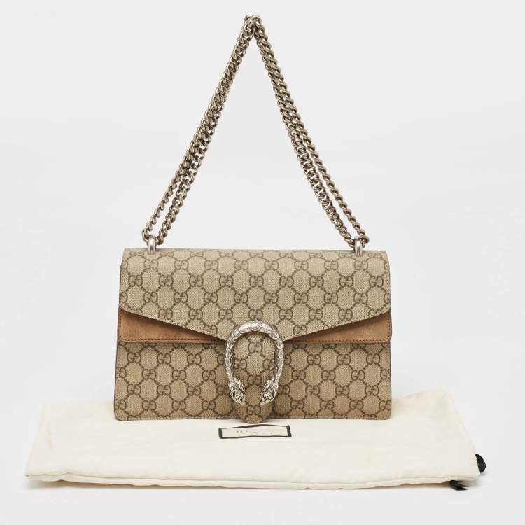 Pre Owned Gucci Beige GG Supreme Canvas and Suede Small Dionysus Shoulder Bag