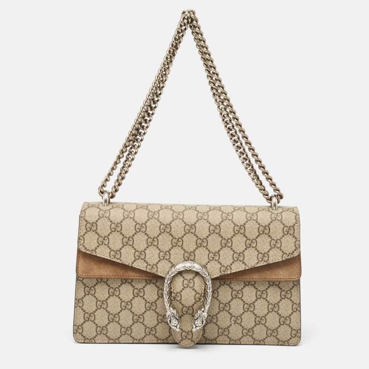 Pre Owned Gucci Beige GG Supreme Canvas and Suede Small Dionysus Shoulder Bag