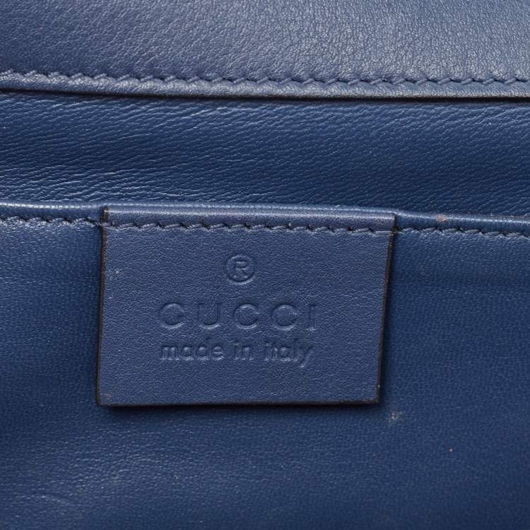 Pre Owned Gucci Dark Blue Leather GG Crystals Broadway Clutch