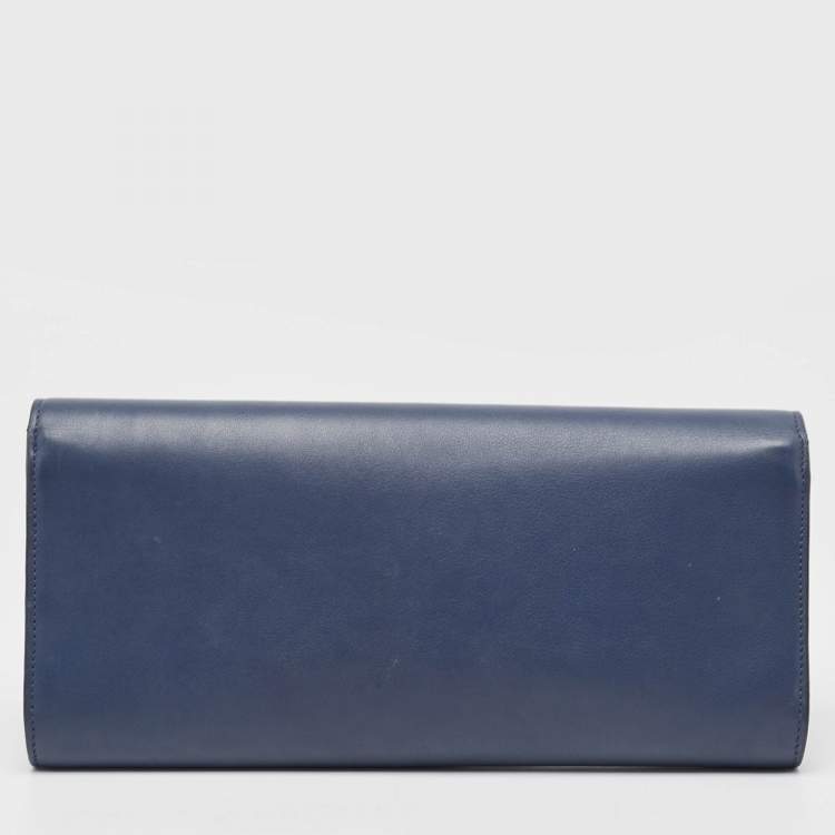 Pre Owned Gucci Dark Blue Leather GG Crystals Broadway Clutch