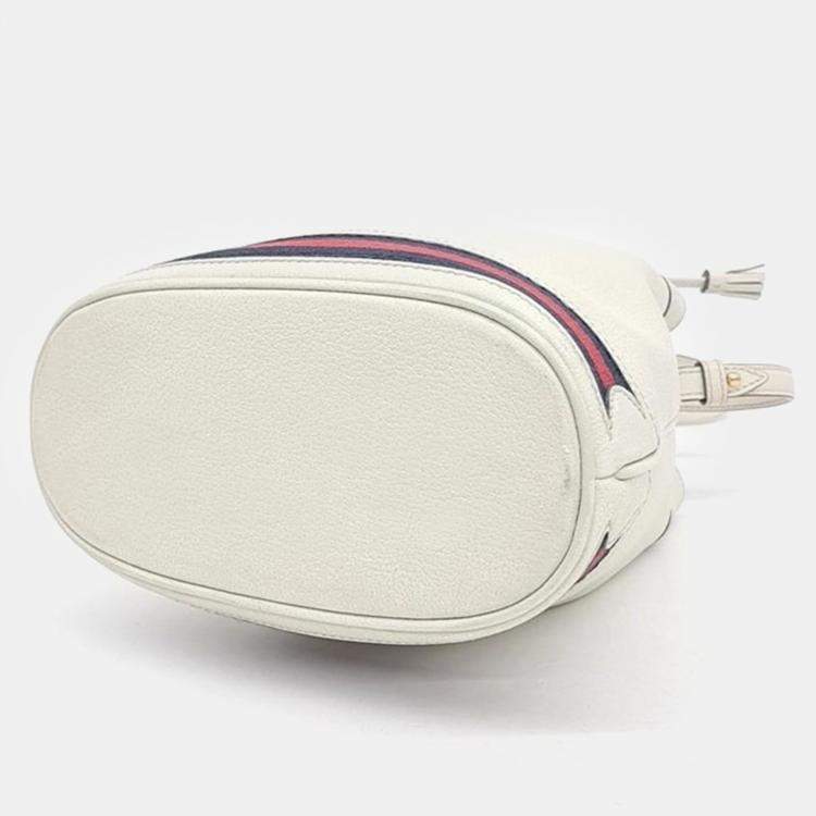 Pre Owned Gucci Ivory/Navy Blue/Red Leather Ophidia Small Bucket Bag