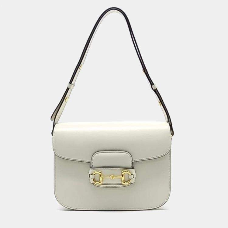 مملوكة مسبقًا Gucci Ivory Leather 1955 Horsebit Shoulder Bag