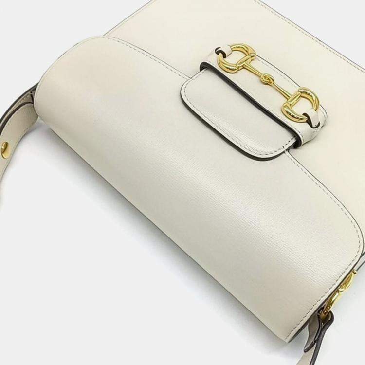 مملوكة  مسبقًا Gucci Ivory Leather 1955 Horsebit Shoulder Bag