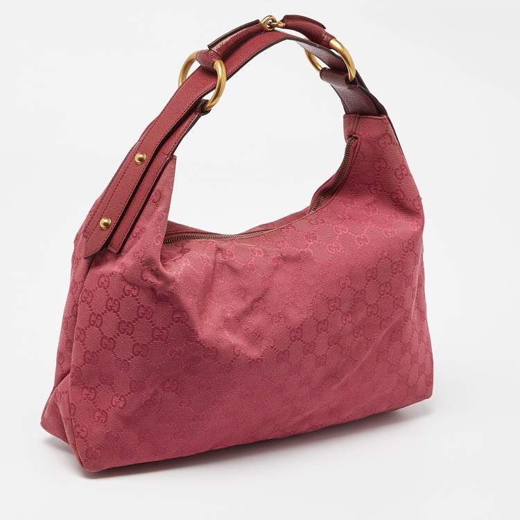 Pre Owned Gucci Pink GG Canvas and Leather Horsebit Handle Hobo