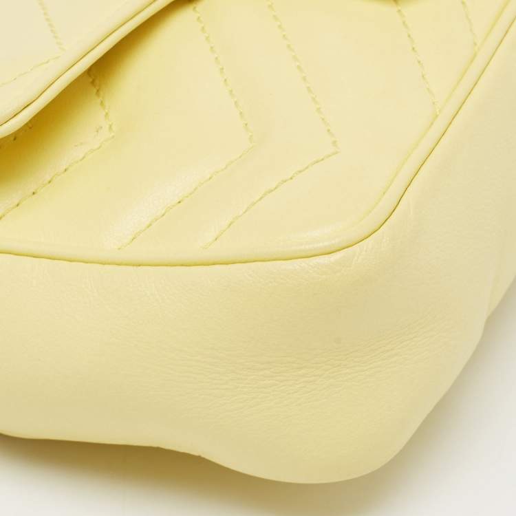 Pre Owned Gucci Yellow Matelassé Leather Super Mini GG Marmont Shoulder Bag