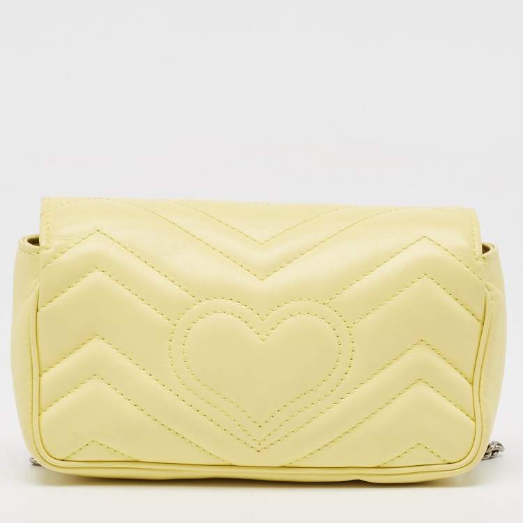 Pre Owned Gucci Yellow Matelassé Leather Super Mini GG Marmont Shoulder Bag