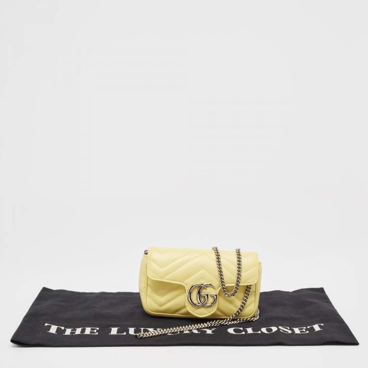 Pre Owned Gucci Yellow Matelassé Leather Super Mini GG Marmont Shoulder Bag