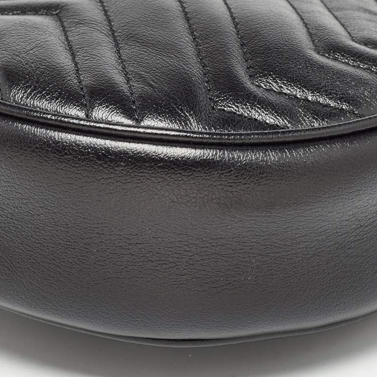 Pre Owned Gucci Black Matelassé Leather Mini GG Marmont Round Shoulder Bag