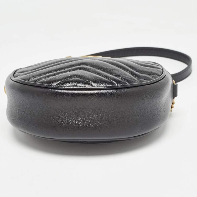 Pre Owned Gucci Black Matelassé Leather Mini GG Marmont Round Shoulder Bag