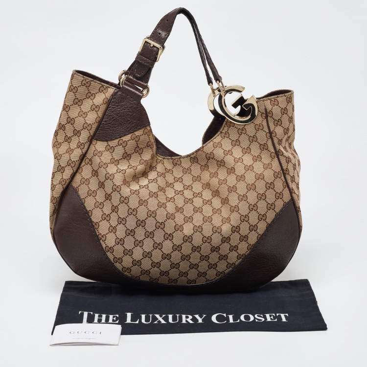 مملوكة مسبقًا Gucci Beige/Brown GG Canvas and Leather Charlotte Hobo