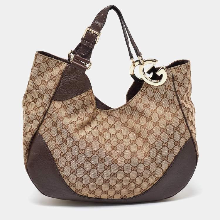 مملوكة مسبقًا Gucci Beige/Brown GG Canvas and Leather Charlotte Hobo