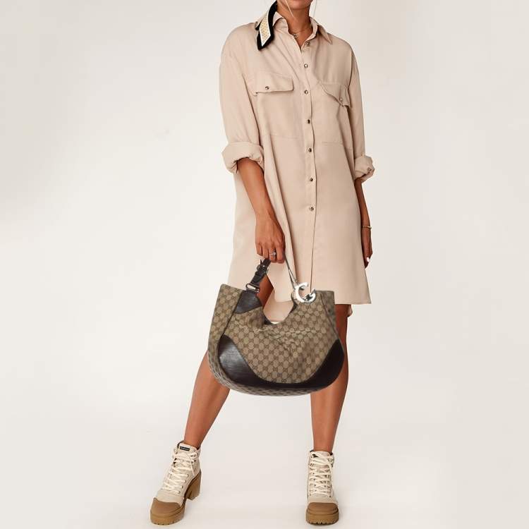 مملوكة مسبقًا Gucci Beige/Brown GG Canvas and Leather Charlotte Hobo