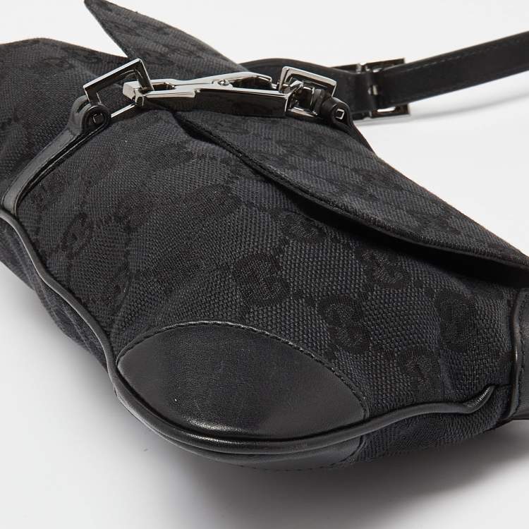 Pre Owned Gucci Black GG Canvas and Leather Jackie O Hobo