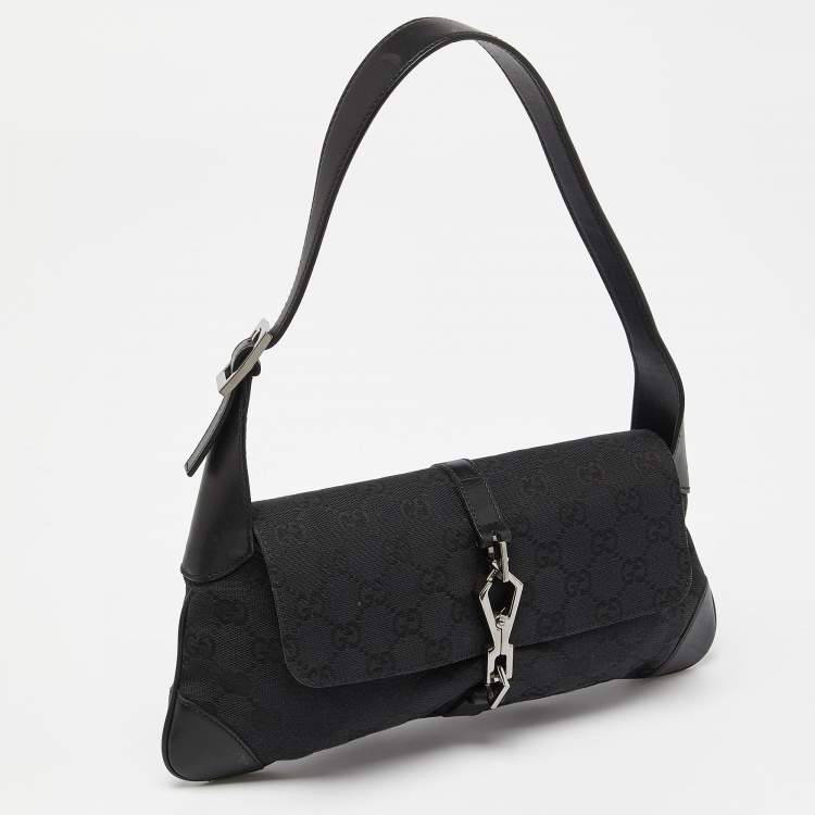 Pre Owned Gucci Black GG Canvas and Leather Jackie O Hobo