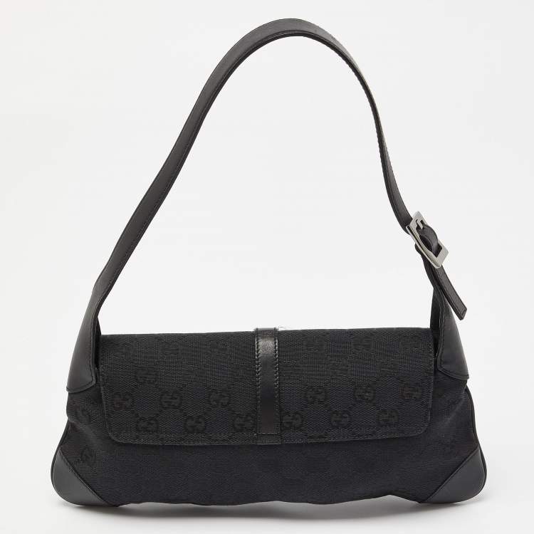 Pre Owned Gucci Black GG Canvas and Leather Jackie O Hobo
