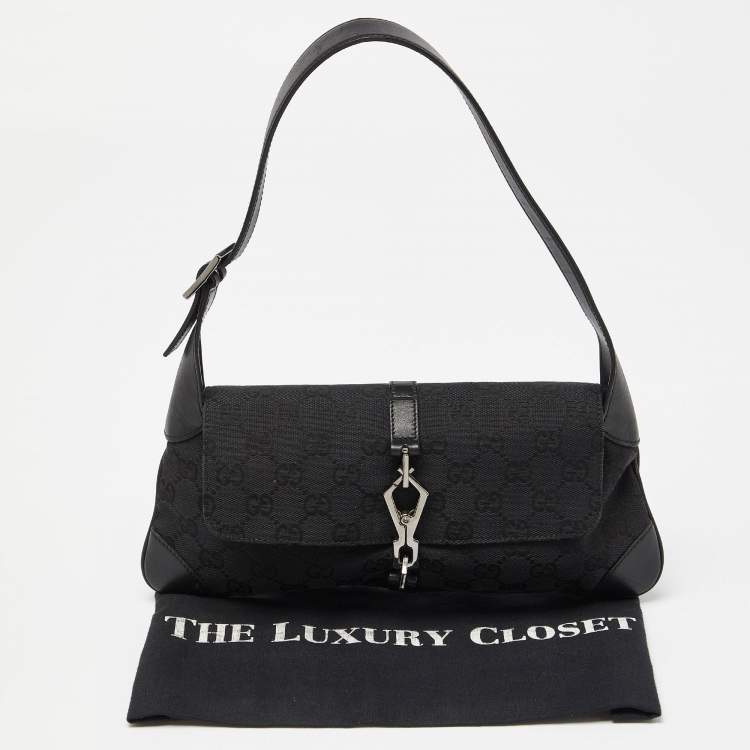 Pre Owned Gucci Black GG Canvas and Leather Jackie O Hobo