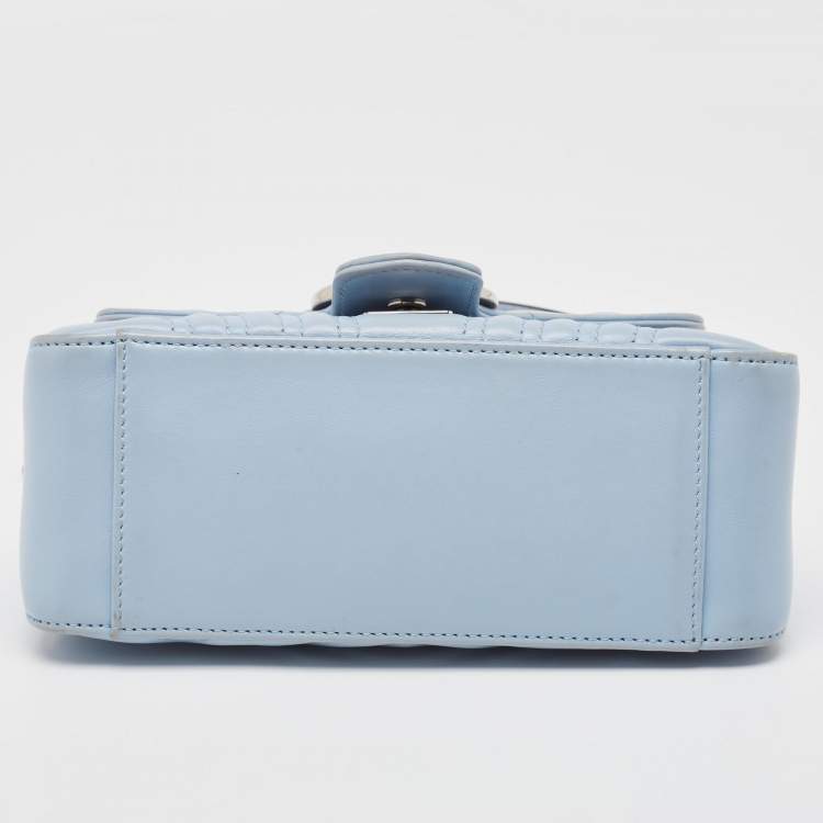 Pre Owned Gucci Blue Matelassé Leather Mini GG Marmont Top Handle Bag