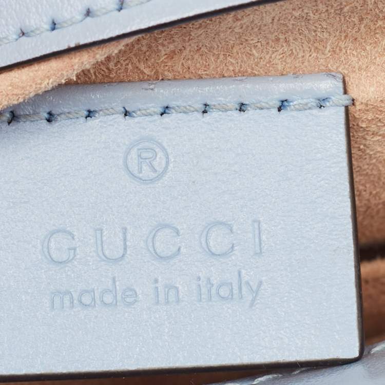 Pre Owned Gucci Blue Matelassé Leather Mini GG Marmont Top Handle Bag