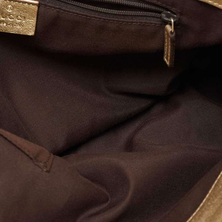 Pre Owned Gucci Beige/Gold GG Canvas and Leather D Ring Satchel