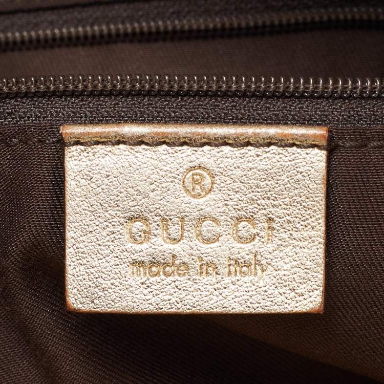 Pre Owned Gucci Beige/Gold GG Canvas and Leather D Ring Satchel
