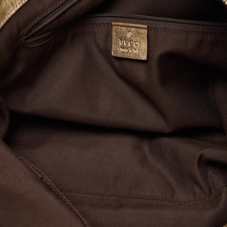 Pre Owned Gucci Beige/Gold GG Canvas and Leather D Ring Satchel