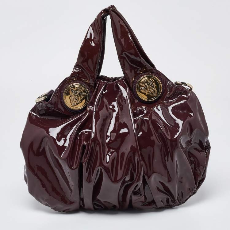 Pre Owned Gucci Burgundy Patent Leather Small Hysteria Hobo