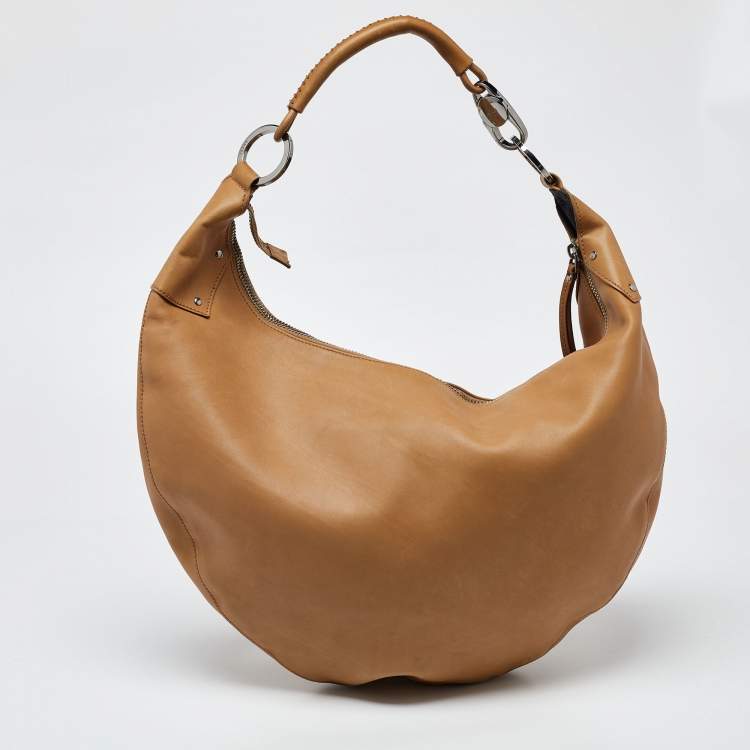 Pre Owned Gucci Beige Leather Zip Hobo