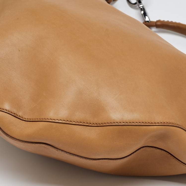 Pre Owned Gucci Beige Leather Zip Hobo