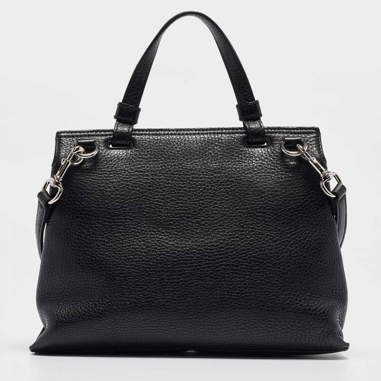 Pre Owned Gucci Black Leather Small Bamboo Daily Top Handle Bag
