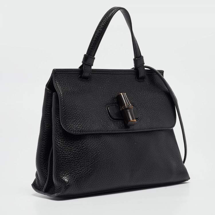 Pre Owned Gucci Black Leather Small Bamboo Daily Top Handle Bag