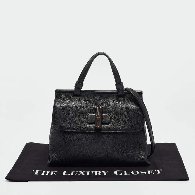 Pre Owned Gucci Black Leather Small Bamboo Daily Top Handle Bag