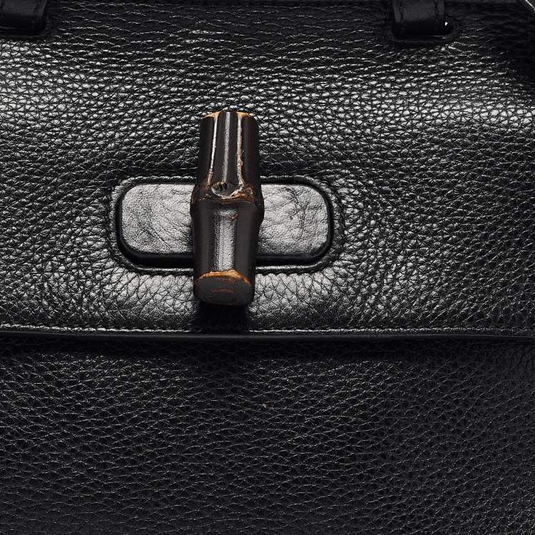Pre Owned Gucci Black Leather Small Bamboo Daily Top Handle Bag