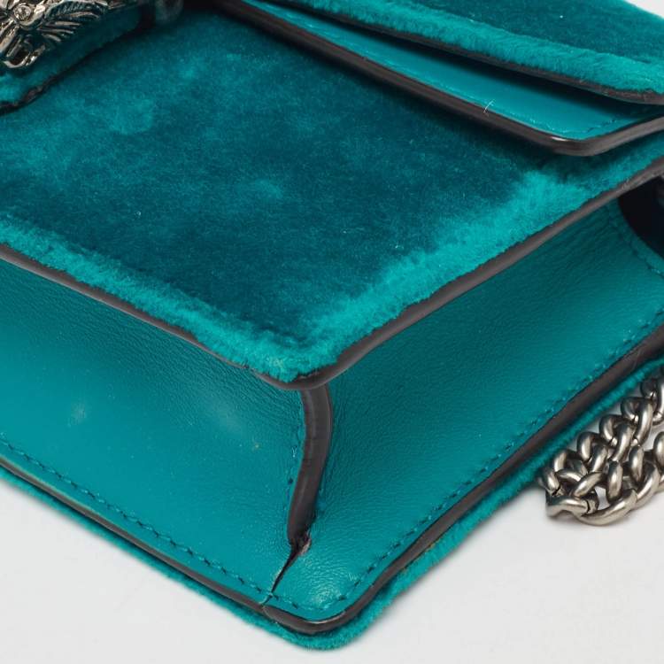 Pre Owned Gucci Teal Velvet and Leather Super Mini Dionysus Shoulder Bag