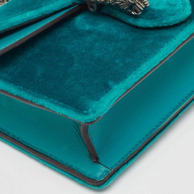 Pre Owned Gucci Teal Velvet and Leather Super Mini Dionysus Shoulder Bag