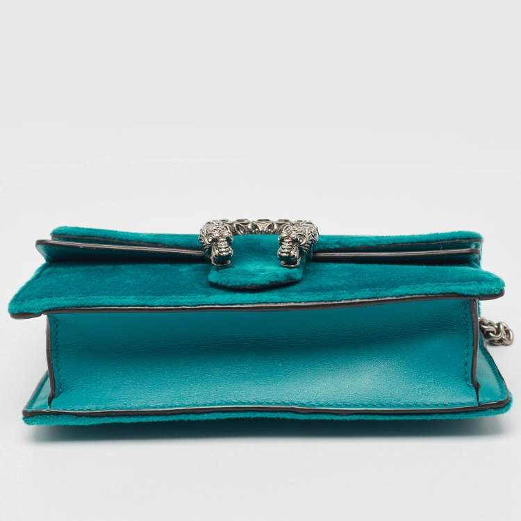 Pre Owned Gucci Teal Velvet and Leather Super Mini Dionysus Shoulder Bag