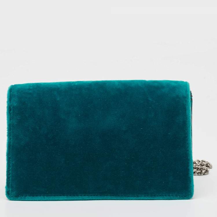 Pre Owned Gucci Teal Velvet and Leather Super Mini Dionysus Shoulder Bag