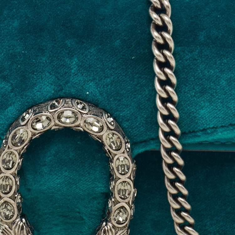 Pre Owned Gucci Teal Velvet and Leather Super Mini Dionysus Shoulder Bag