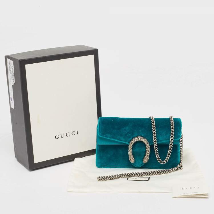 Pre Owned Gucci Teal Velvet and Leather Super Mini Dionysus Shoulder Bag