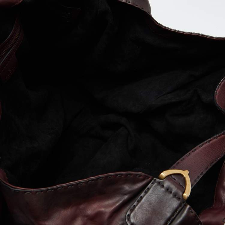 Pre Owned Gucci Two Tone Burgundy Leather Stirrup Shoulder Bag