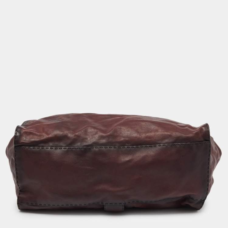 Pre Owned Gucci Two Tone Burgundy Leather Stirrup Shoulder Bag