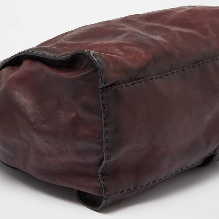 Pre Owned Gucci Two Tone Burgundy Leather Stirrup Shoulder Bag