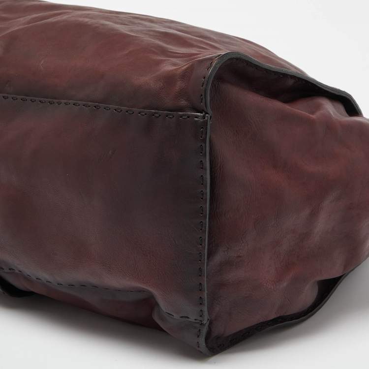 Pre Owned Gucci Two Tone Burgundy Leather Stirrup Shoulder Bag