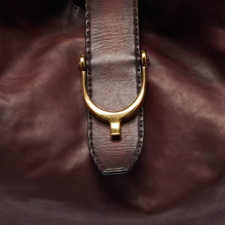 Pre Owned Gucci Two Tone Burgundy Leather Stirrup Shoulder Bag