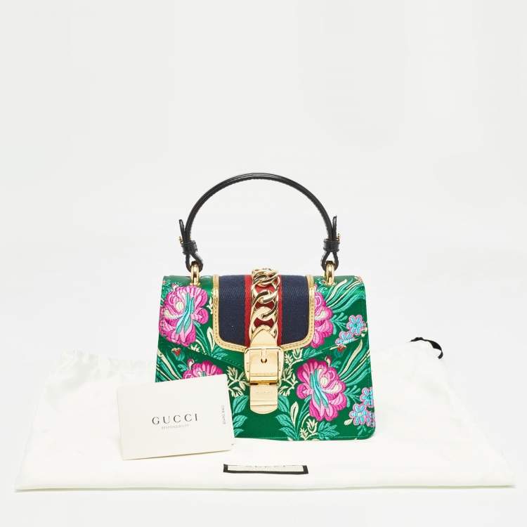 Pre Owned Gucci Multicolor Floral Jacquard Mini Sylvie Top Handle Bag