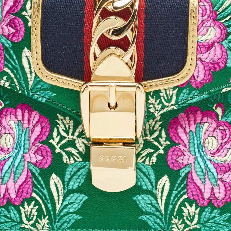 Pre Owned Gucci Multicolor Floral Jacquard Mini Sylvie Top Handle Bag