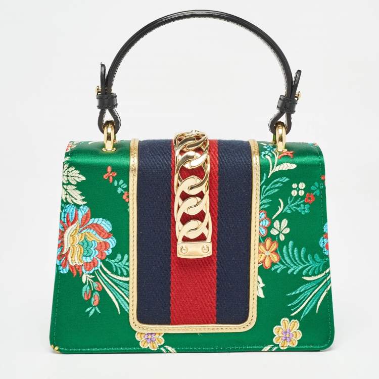 Pre Owned Gucci Multicolor Floral Jacquard Mini Sylvie Top Handle Bag