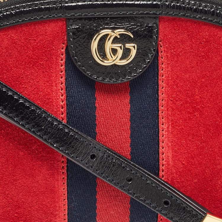 Pre Owned Gucci Red/Black Suede and Patent Leather Small  Ophidia Shoulder Bag