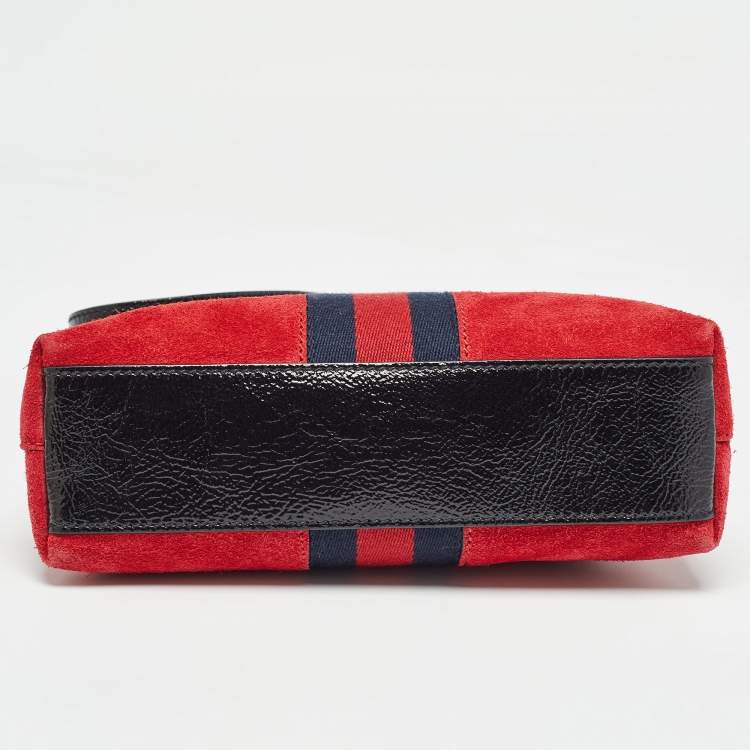 Pre Owned Gucci Red/Black Suede and Patent Leather Small  Ophidia Shoulder Bag