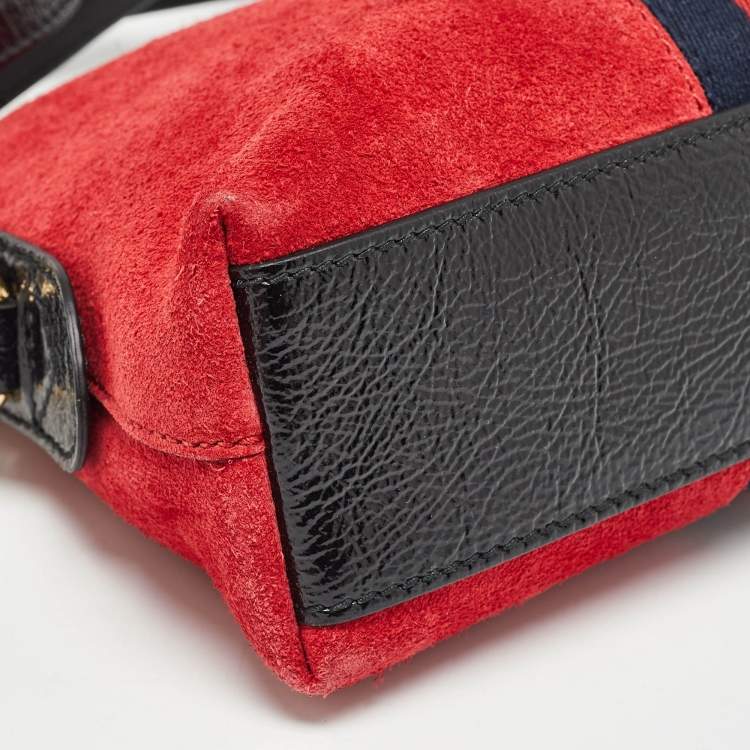 Pre Owned Gucci Red/Black Suede and Patent Leather Small  Ophidia Shoulder Bag